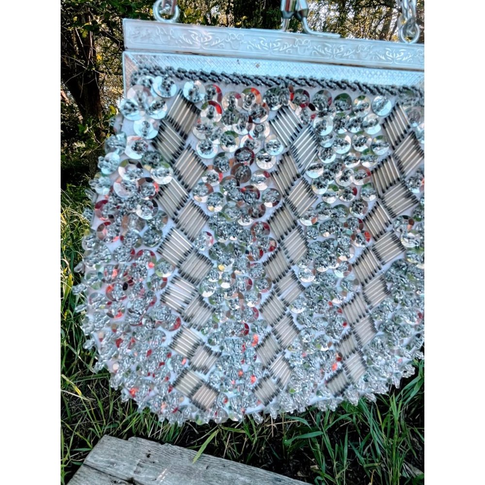 Vintage 1960s Beaded Sequin Liver Formal Purse Lucite Frame - Picture 6 of 12